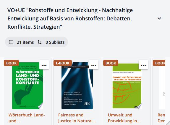 Screenshot einer Liste auf C3Bib+